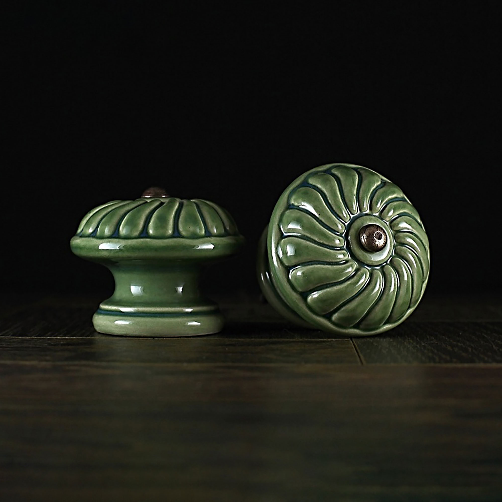 Keramischer Knauf Rosette - Grün