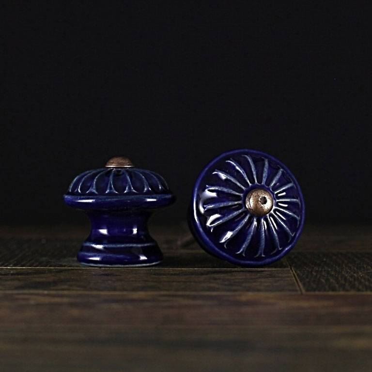 Keramischer Knauf Margerite - Kobaltblau