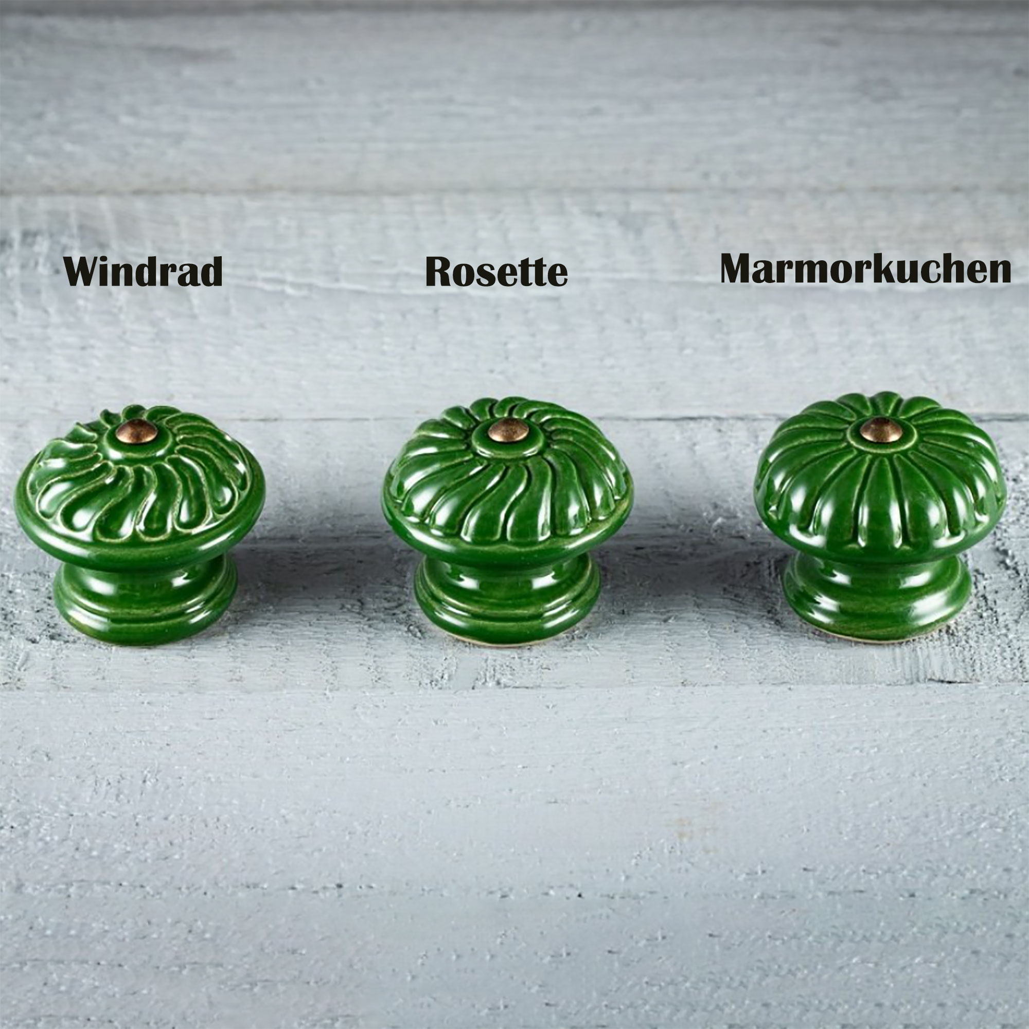 Keramischer Knauf Windrad waldmoosgrün